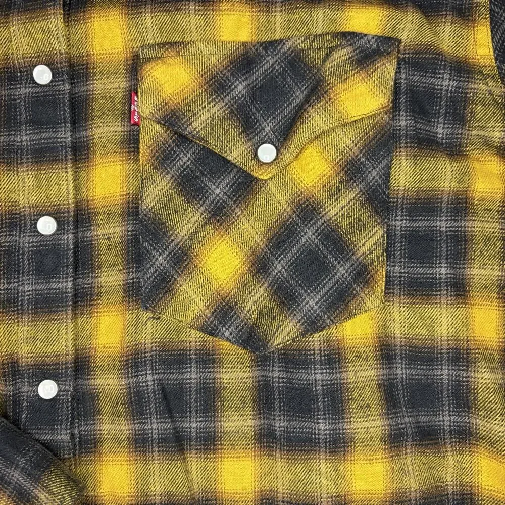 Levi's Relaxed Fit The Western Shirt Yellow Plaid Pearl Snap Flannel Medium